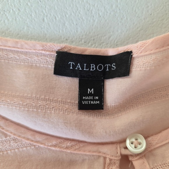 Talbots Blouse Women M Pink Dobby Stripe Ladder Lace Button Front Cotton Top - Picture 9 of 10